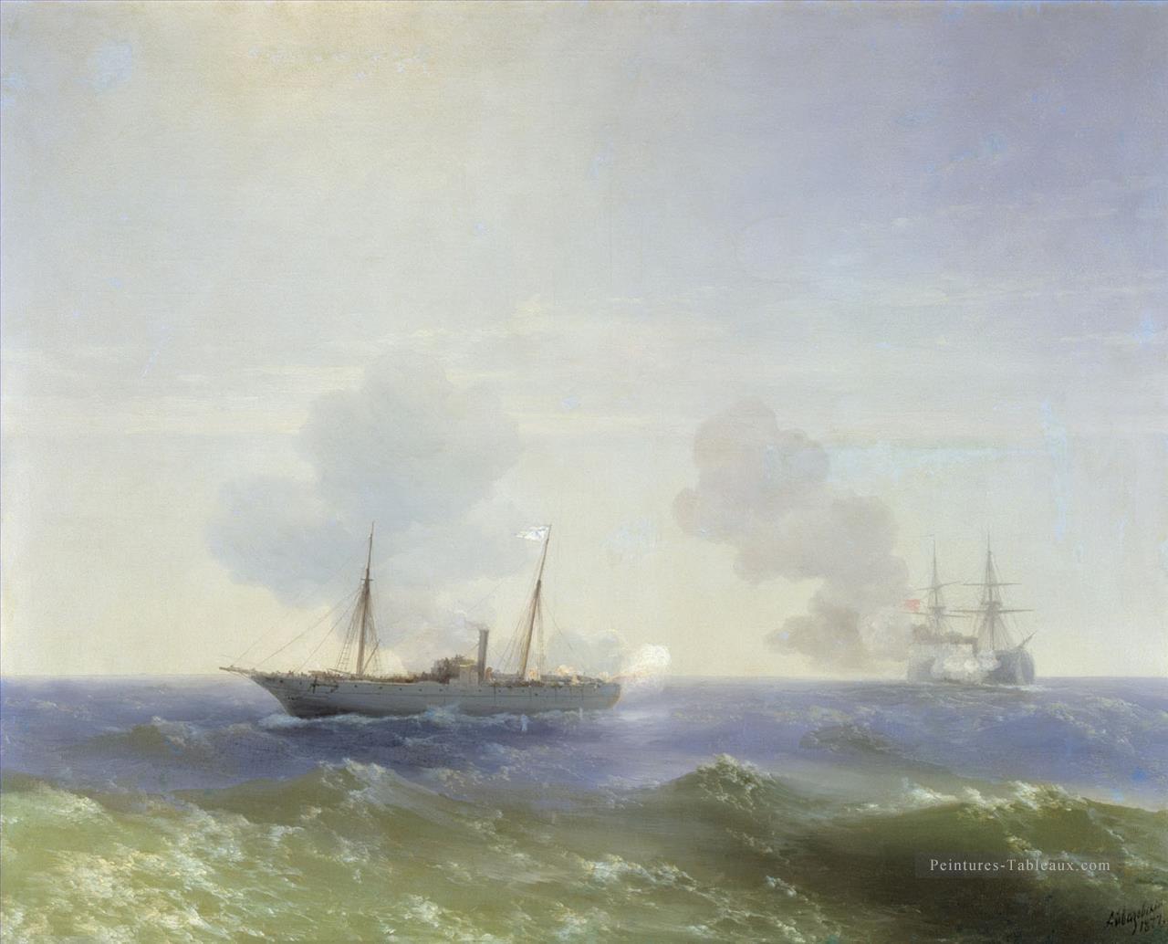 Ivan Aivazovsky bataille de bateau à vapeur vesta et turc ferraillé Paysage marin Peintures à l'huile